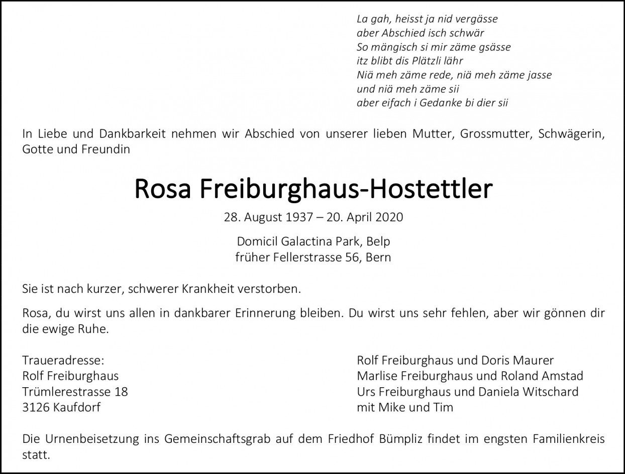 Rosa Freiburghaus-Hostettler